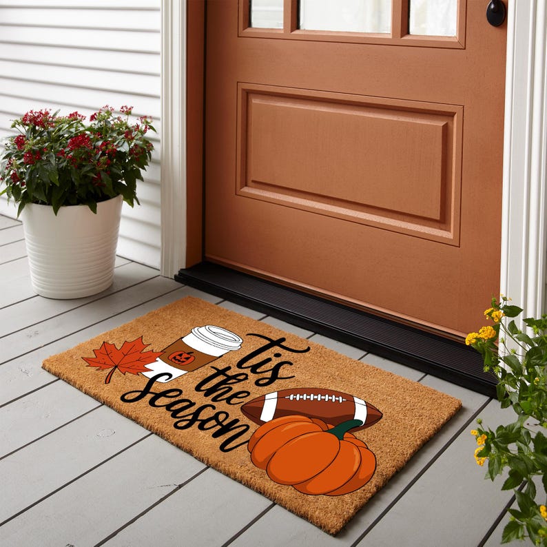 Tis The Season Welcome Coir Doormat, Pumpkin Spice, Autumn Decor, Autumn Welcome Mat, Fall Decor, Housewarming Gift