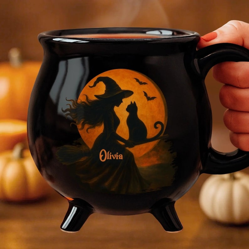 Custom Ceramic Cauldron Mug, Halloween Witchy Gift
