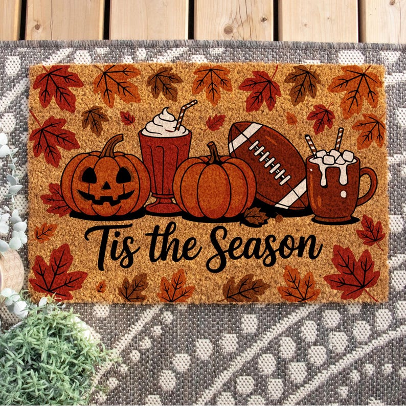 Tis The Season Doormat, Halloween Decor, Fall Decor, Coir Doormat, Halloween Gift, Pumpkin Doormat