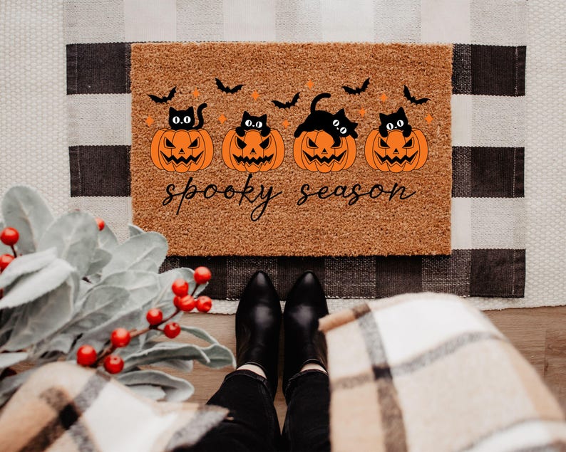 Spooky Season Cats Halloween Door Mat, Spooky Cats Coir Doormat, Fall Decor, Halloween Decor, Halloween Welcome Mat
