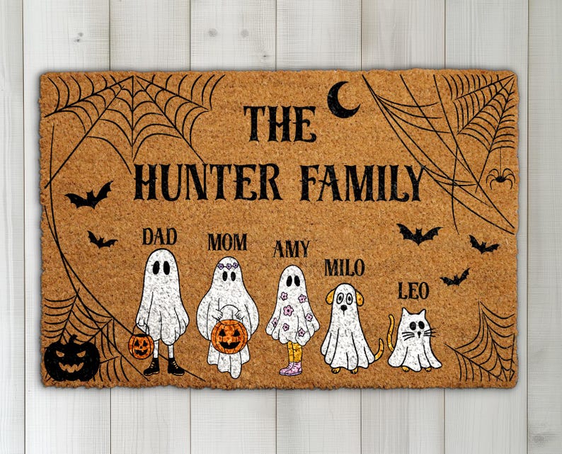 Personalized Halloween Coir Doormat, Custom Family Name Welcome Mat, Spooky Family Home Decor