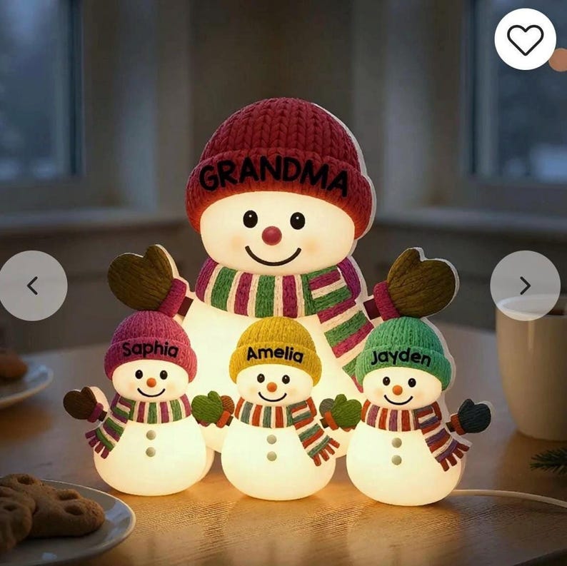 Christmas Grandma Grandkids Snowman Together, Personalized LED Light Box, Christmas Night Light