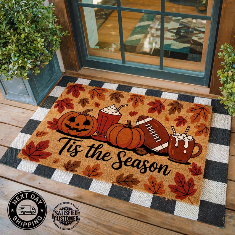 Tis The Season Doormat, Halloween Decor, Fall Decor, Coir Doormat, Halloween Gift, Pumpkin Doormat