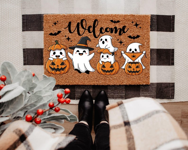 Welcome Ghosts Halloween Coir Doormat, Spooky Ghosts Doormat, Fall Decor, Halloween Decor, Halloween Welcome Mat