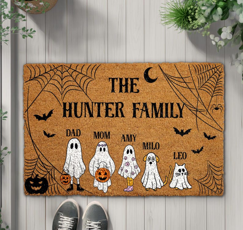 Personalized Halloween Coir Doormat, Custom Family Name Welcome Mat, Spooky Family Home Decor