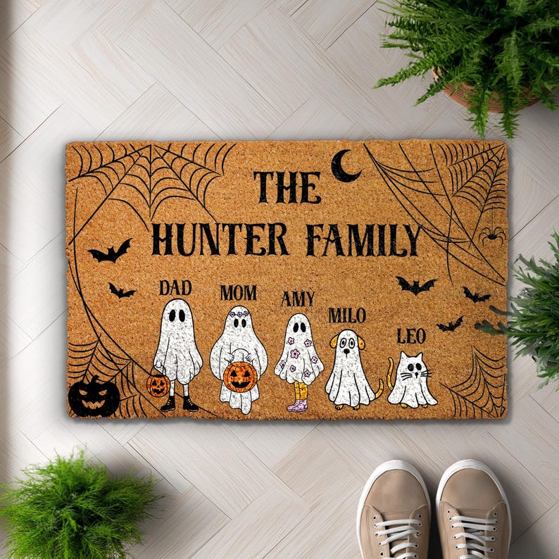 Personalized Halloween Coir Doormat, Custom Family Name Welcome Mat, Spooky Family Home Decor