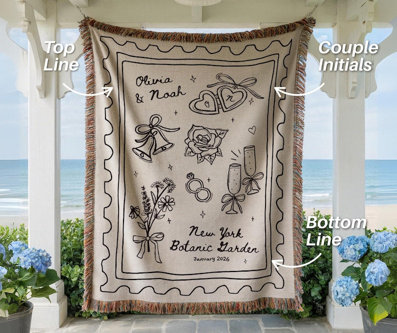 Custom Wedding Woven Blanket Personalized Bridal Shower Gift for Bride To Be Wedding Keepsake Throw