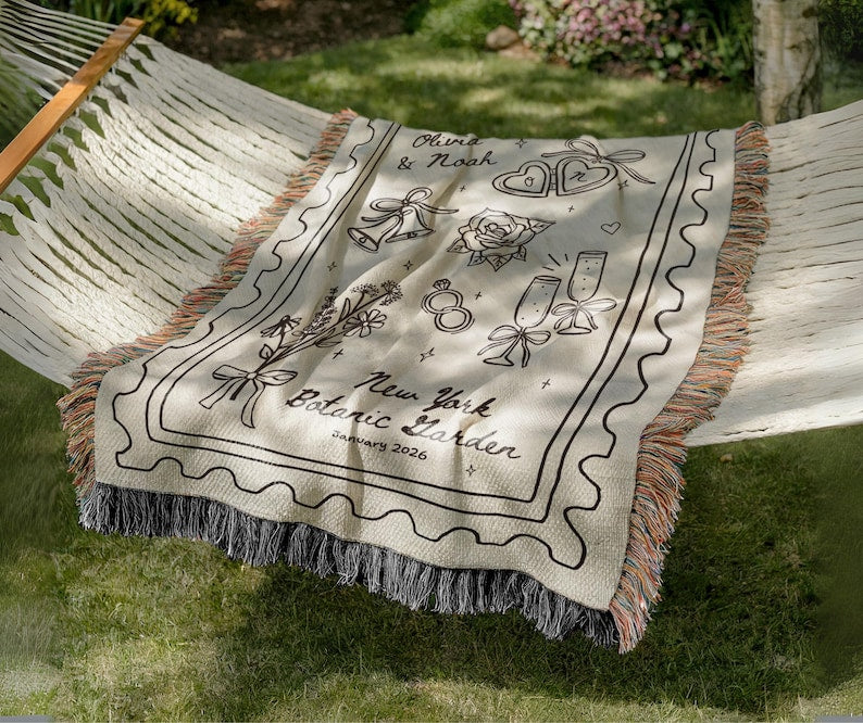 Custom Wedding Woven Blanket Personalized Bridal Shower Gift for Bride To Be Wedding Keepsake Throw