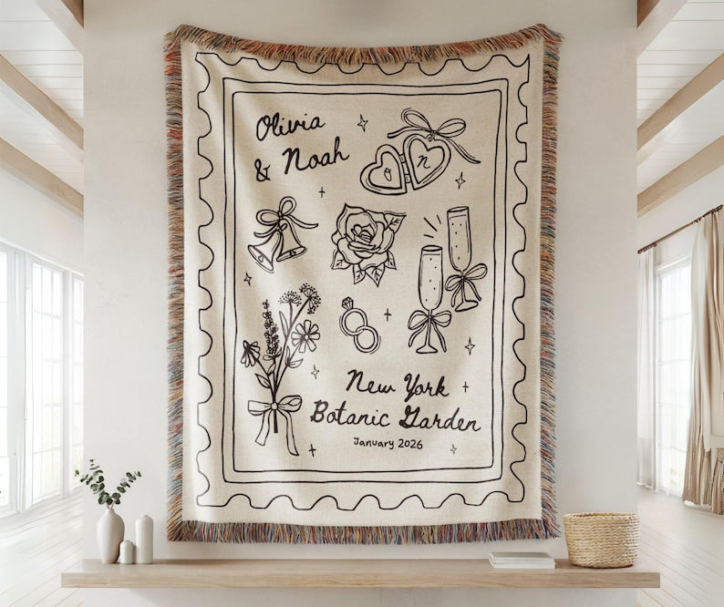 Custom Wedding Woven Blanket Personalized Bridal Shower Gift for Bride To Be Wedding Keepsake Throw