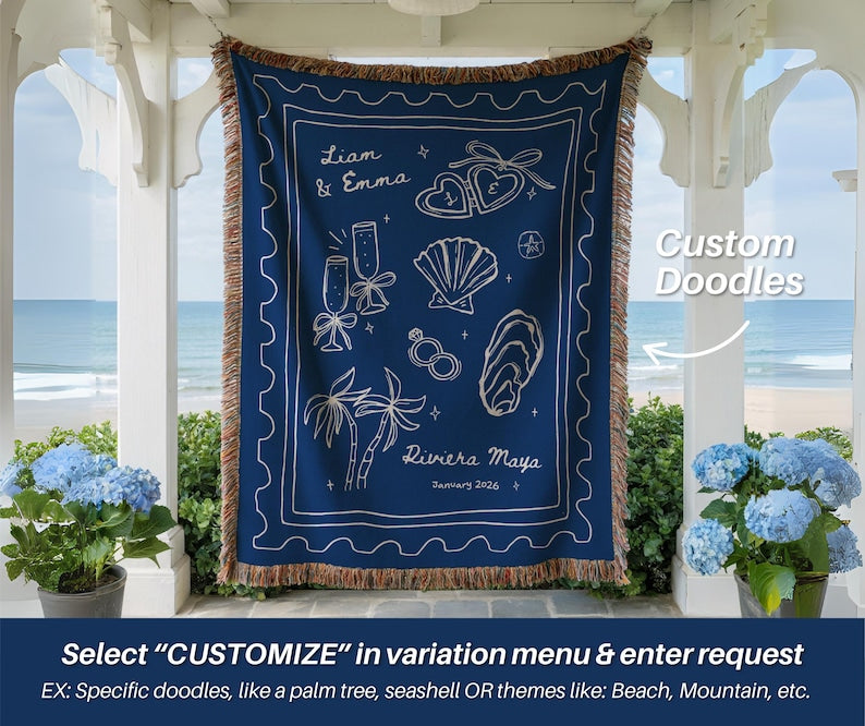 Custom Wedding Woven Blanket Personalized Bridal Shower Gift for Bride To Be Wedding Keepsake Throw