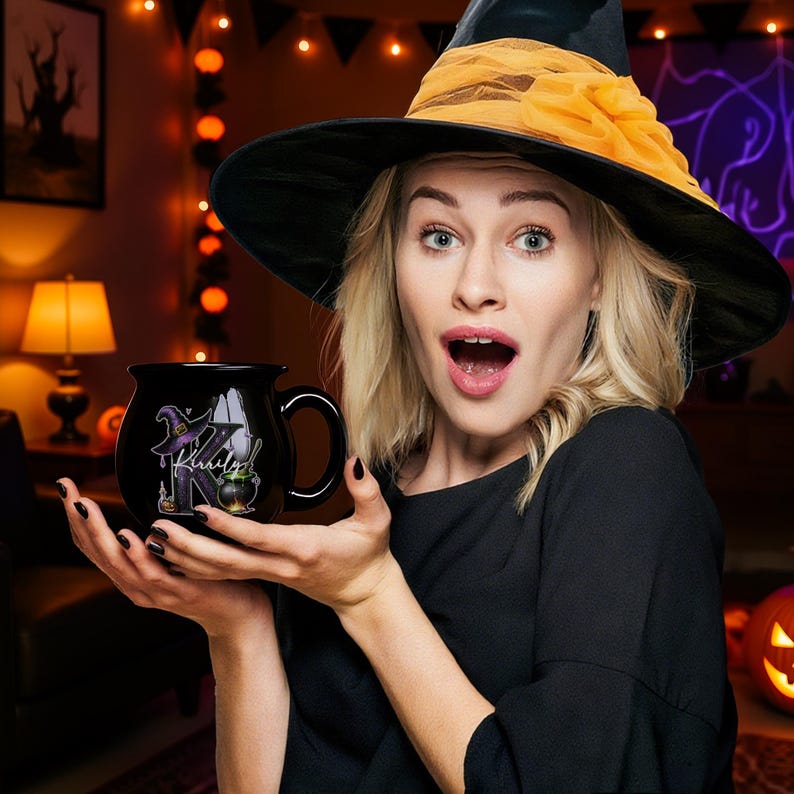 Personalized Witch Hat Magic Pot Mug, Custom Name, Halloween Trick or Treat Party Favors for Women and Kids