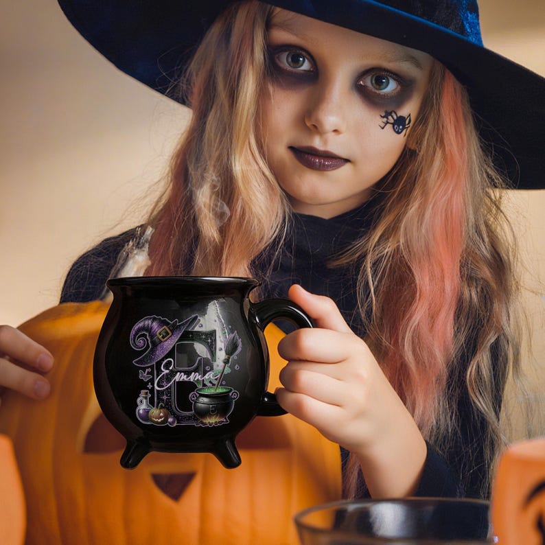 Personalized Witch Hat Magic Pot Mug, Custom Name, Halloween Trick or Treat Party Favors for Women and Kids