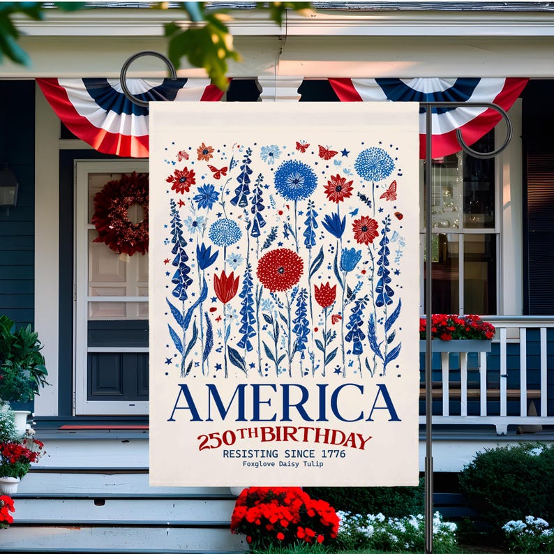 Anti Trump House Flag, America 250th Subtle F Trump, Foxglove Daisy Tulip