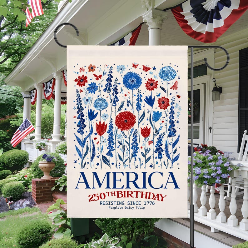 Anti Trump House Flag, America 250th Subtle F Trump, Foxglove Daisy Tulip