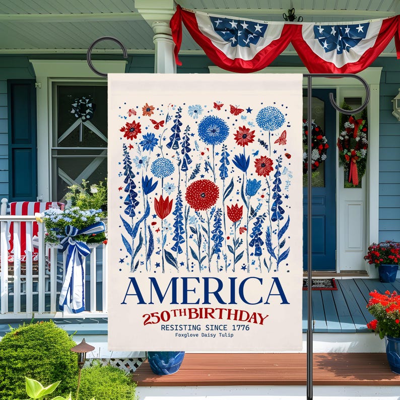 Anti Trump House Flag, America 250th Subtle F Trump, Foxglove Daisy Tulip