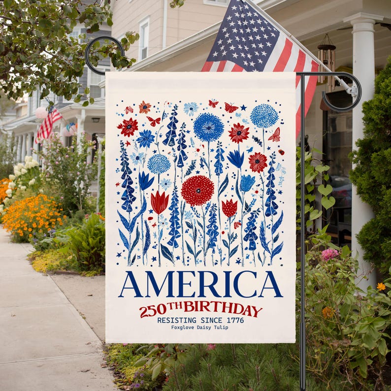 Anti Trump House Flag, America 250th Subtle F Trump, Foxglove Daisy Tulip