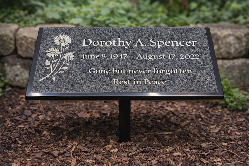 Black Granite Engraved Plaque, Custom Memorial, Recognition & Property Marker with Stand