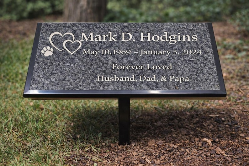 Black Granite Engraved Plaque, Custom Memorial, Recognition & Property Marker with Stand