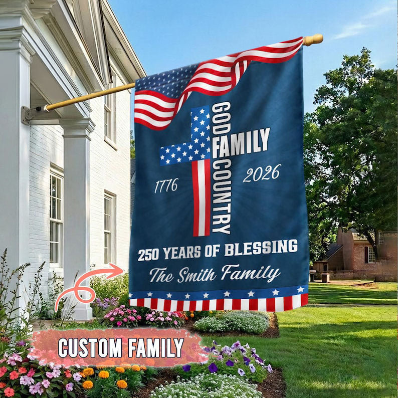 Personalized 250 Years of Blessing Garden Flag, Patriotic 1776-2026 4th of July