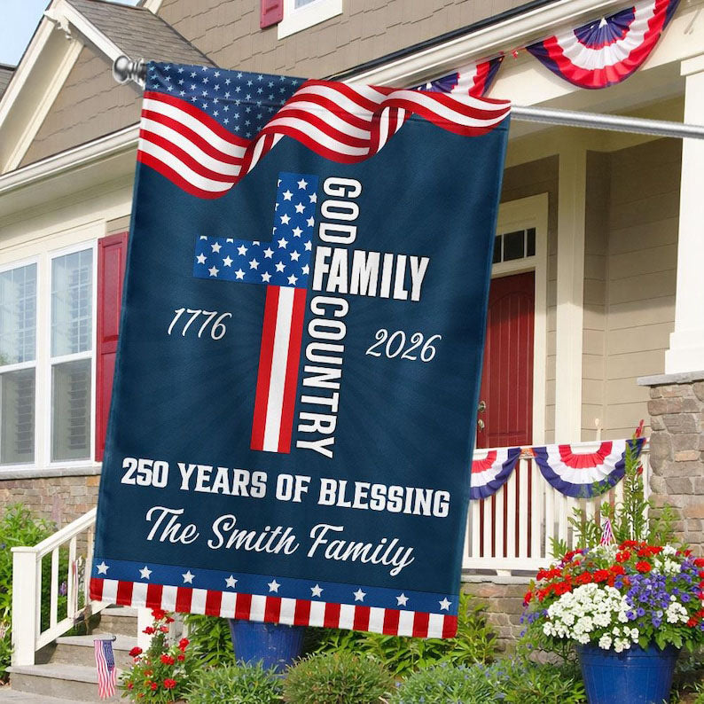 Personalized 250 Years of Blessing Garden Flag, Patriotic 1776-2026 4th of July