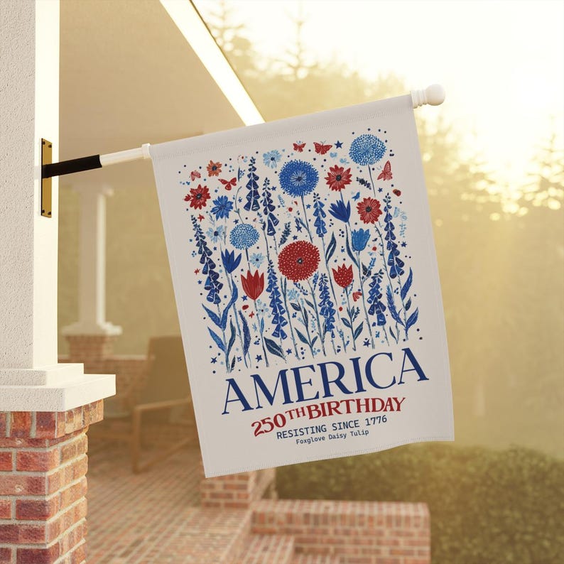 Anti Trump House Flag, America 250th Subtle F Trump, Foxglove Daisy Tulip