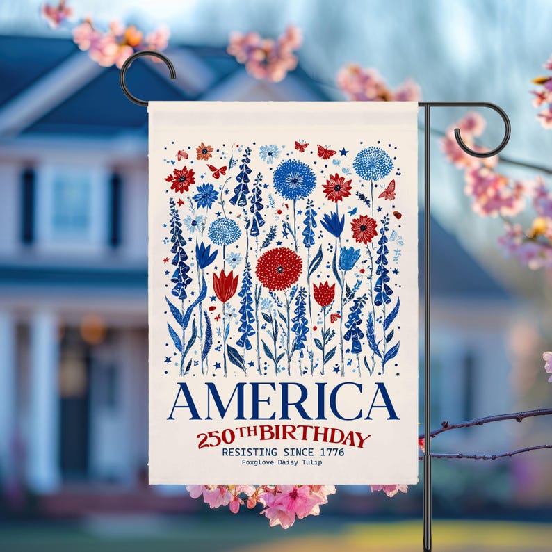 Anti Trump House Flag, America 250th Subtle F Trump, Foxglove Daisy Tulip