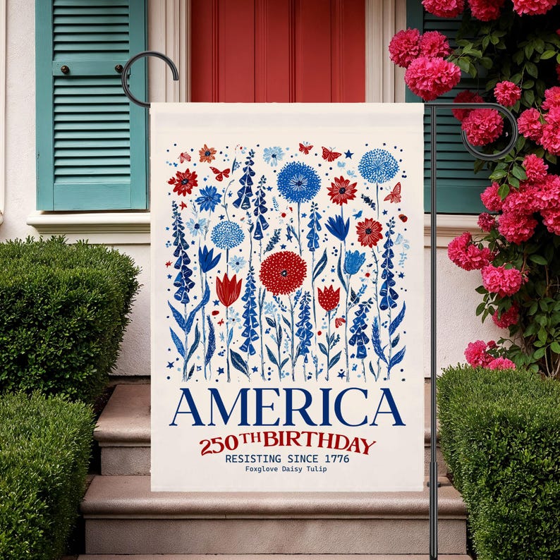Anti Trump House Flag, America 250th Subtle F Trump, Foxglove Daisy Tulip