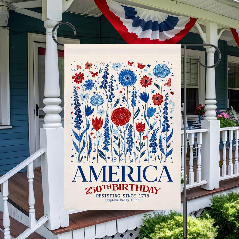 Anti Trump House Flag, America 250th Subtle F Trump, Foxglove Daisy Tulip