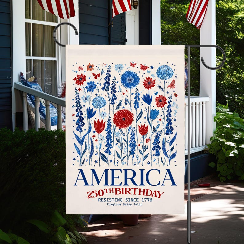 Anti Trump House Flag, America 250th Subtle F Trump, Foxglove Daisy Tulip