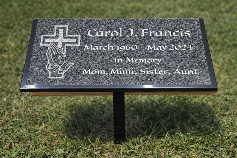 Black Granite Engraved Plaque, Custom Memorial, Recognition & Property Marker with Stand