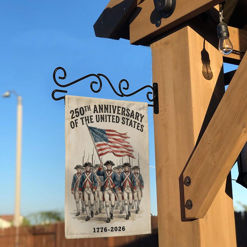 USA 250th Anniversary Garden Flag: Revolutionary War Soldiers, Patriotic 1776-2026 Yard Decor