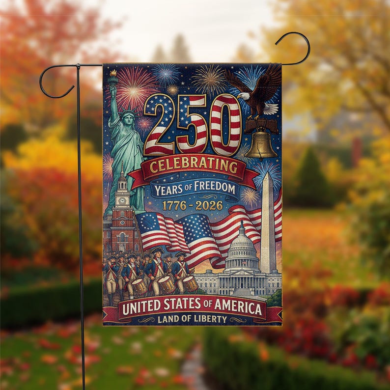 America 250 Garden Flag: 1776-2026 Patriotic Anniversary Semiquincentennial