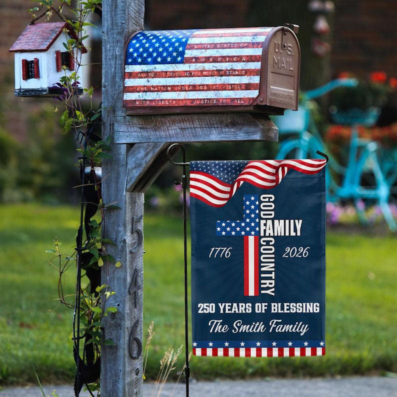 Personalized 250 Years of Blessing Garden Flag, Patriotic 1776-2026 4th of July