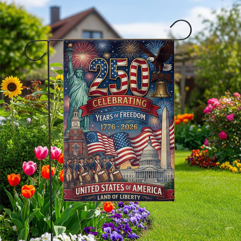 America 250 Garden Flag: 1776-2026 Patriotic Anniversary Semiquincentennial