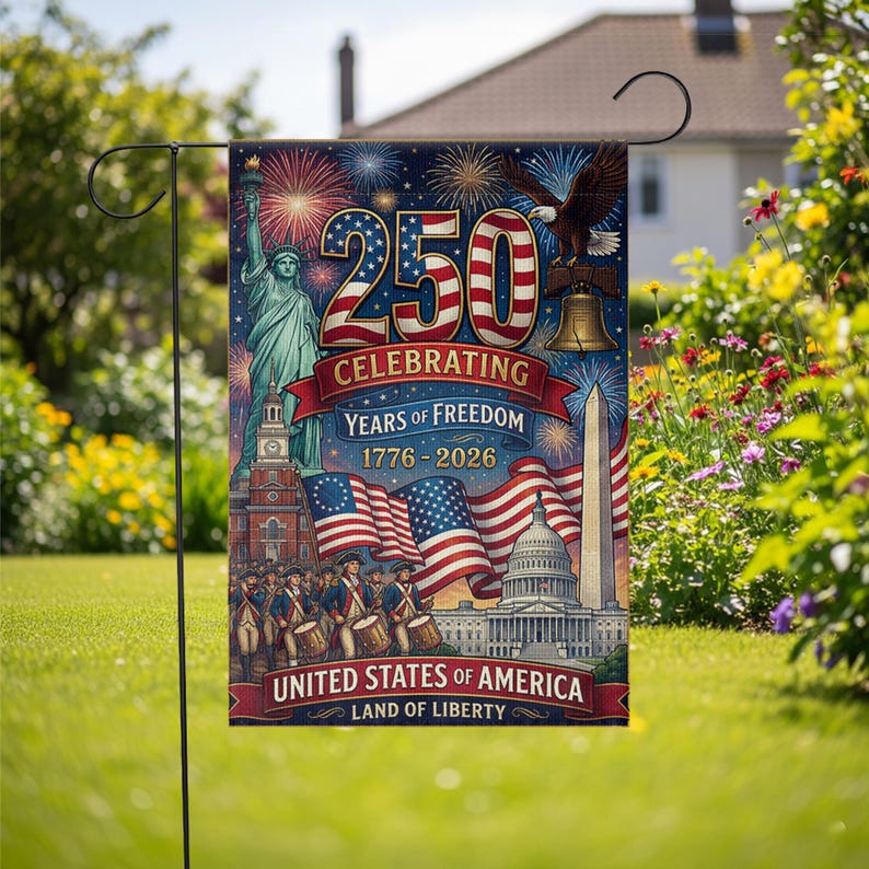 America 250 Garden Flag: 1776-2026 Patriotic Anniversary Semiquincentennial
