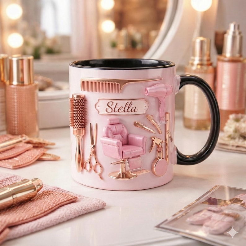 Personalized Hairstylist Mug, Faux 3D Effect Salon Decor, Hairdresser Gift