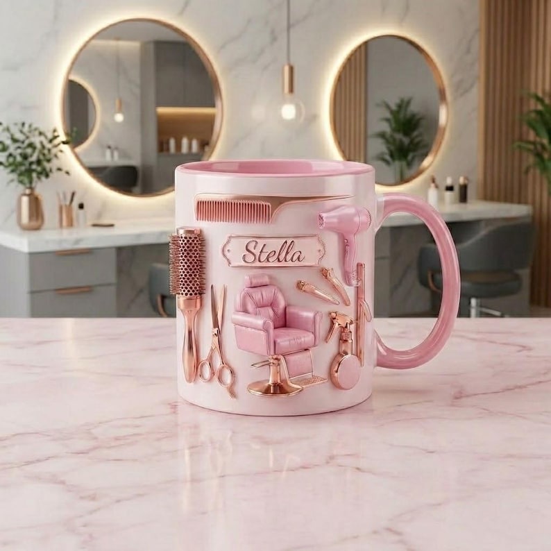 Personalized Hairstylist Mug, Faux 3D Effect Salon Decor, Hairdresser Gift