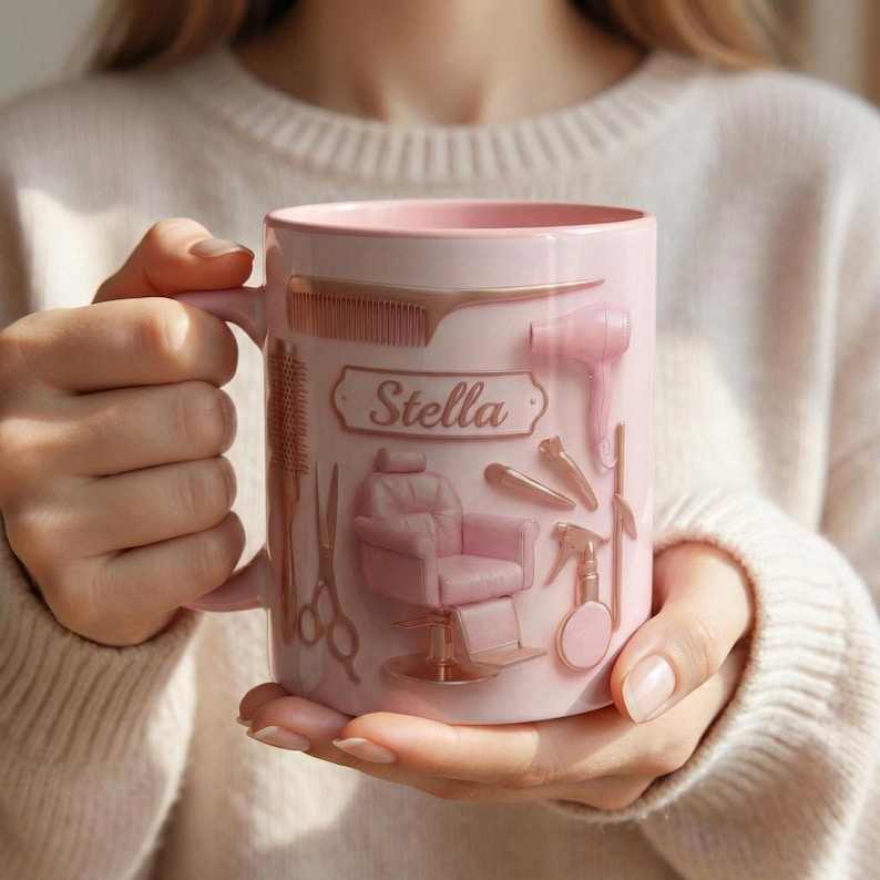 Personalized Hairstylist Mug, Faux 3D Effect Salon Decor, Hairdresser Gift