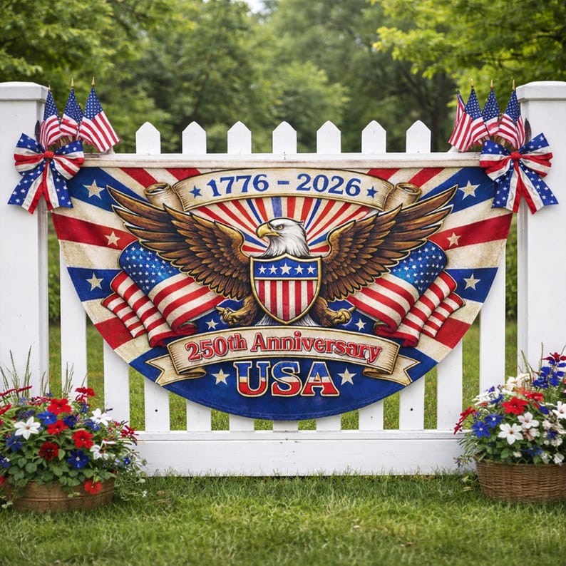 America 250th Anniversary Flag, Semiquincentennial 1776-2026 Patriotic Eagle Outdoor Banner