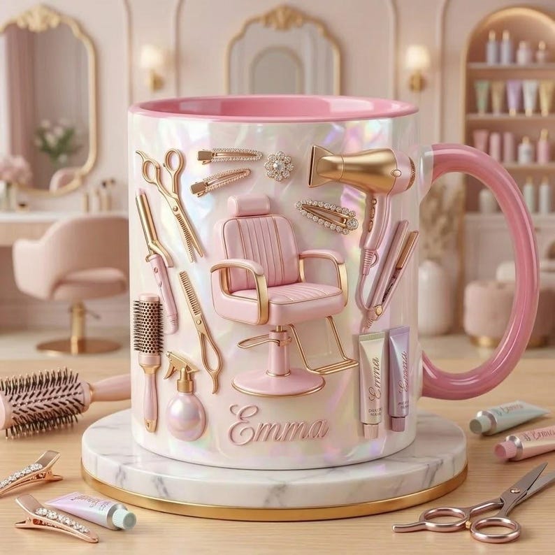 Personalized Hairstylist Faux 3D Effect Mug, Salon Decor, Hairdresser Gift