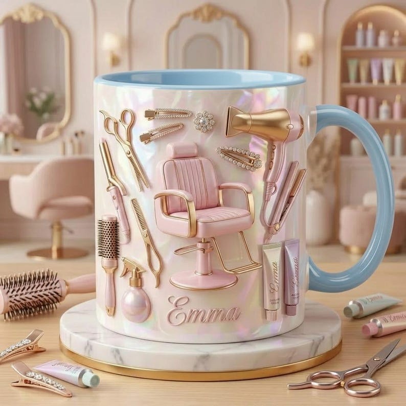 Personalized Hairstylist Faux 3D Effect Mug, Salon Decor, Hairdresser Gift