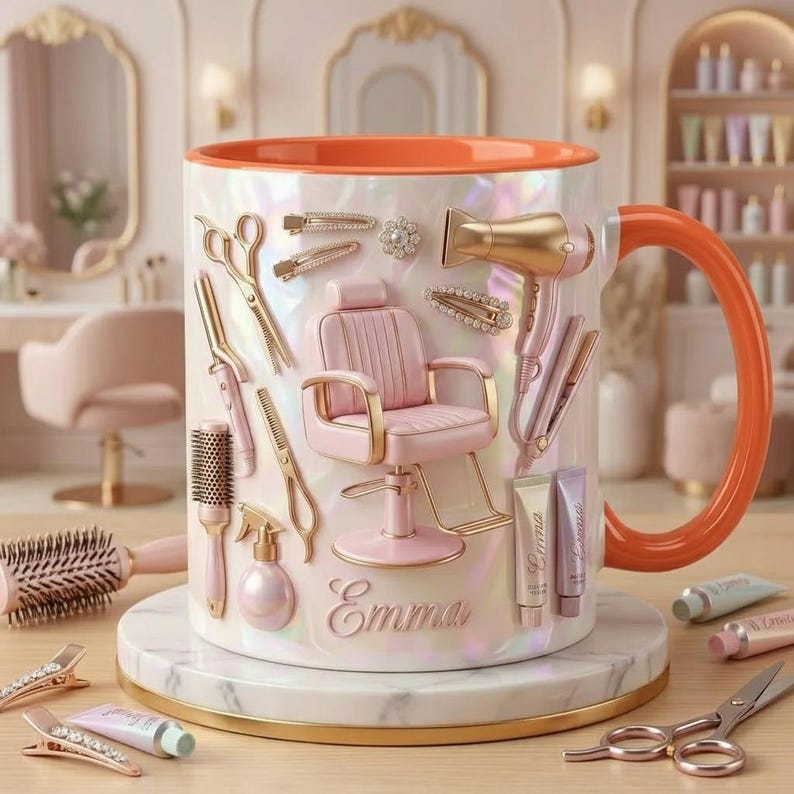 Personalized Hairstylist Faux 3D Effect Mug, Salon Decor, Hairdresser Gift