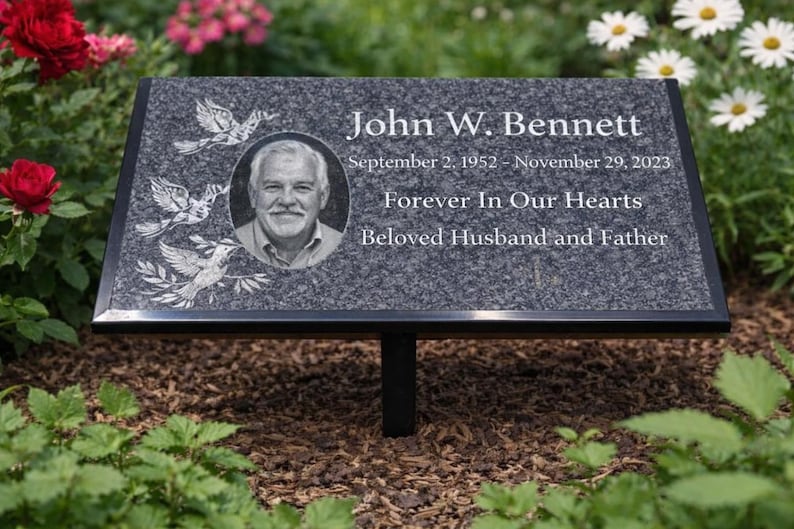 Black Granite Engraved Plaque, Custom Memorial, Recognition & Property Marker with Stand