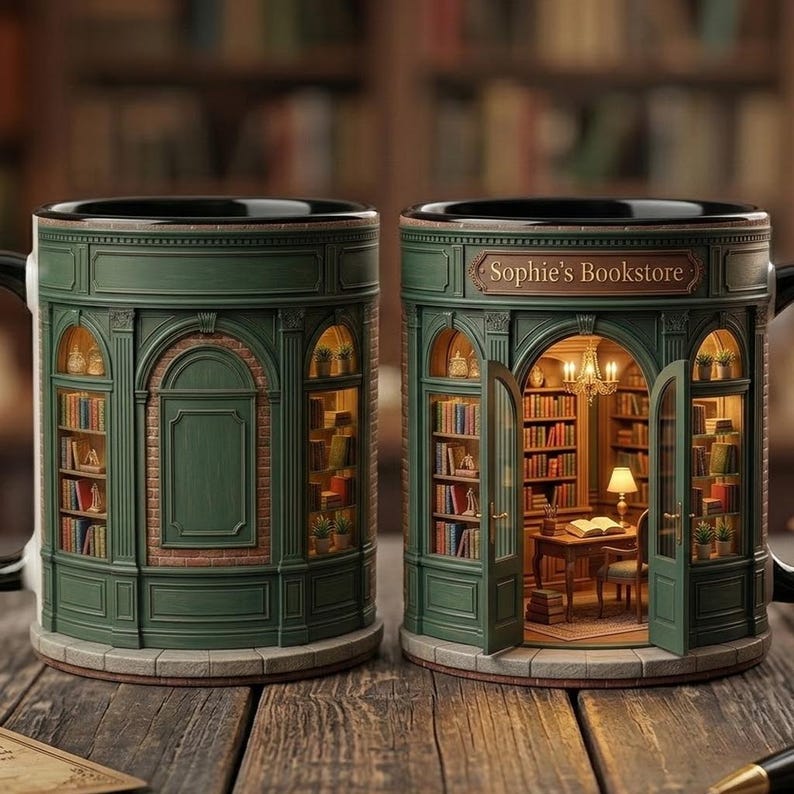 Personalized Owner Book Store Mug, Faux 3D Effect, Book Lover Gift