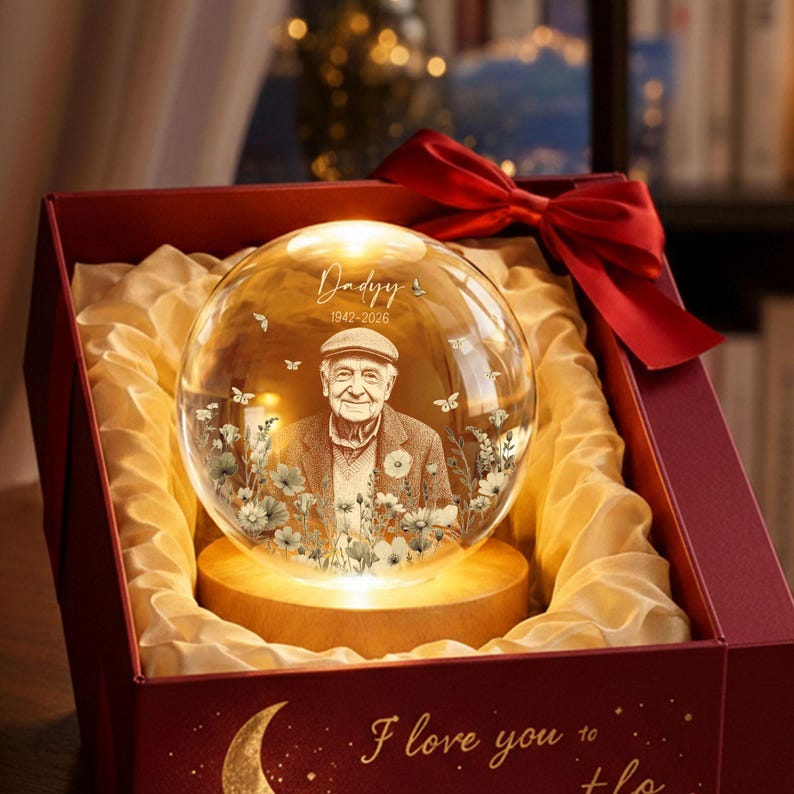 Custom Mom Memorial Crystal Ball Night Light, Loss of Mother Gift