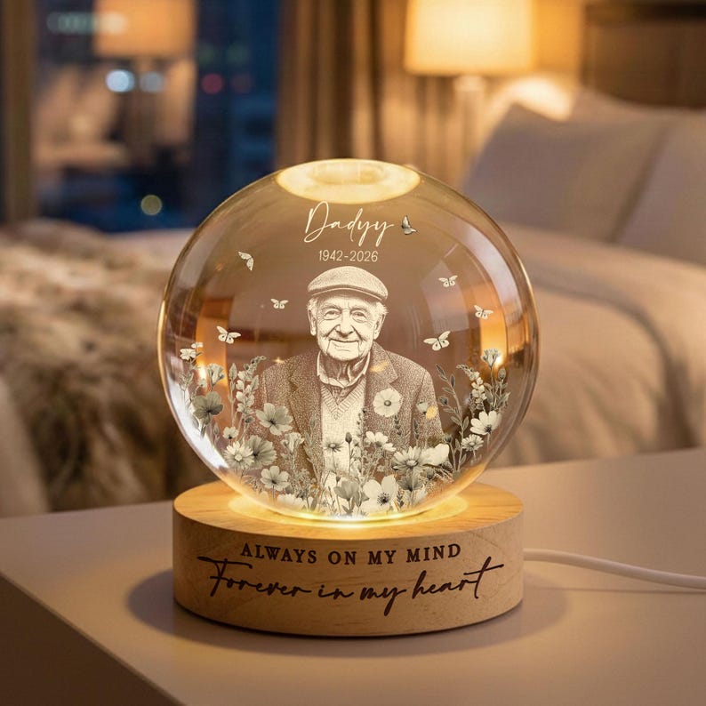 Custom Mom Memorial Crystal Ball Night Light, Loss of Mother Gift