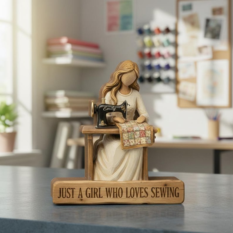 Personalized Sewing Wood Block, Sewing Machine Craft Room Display