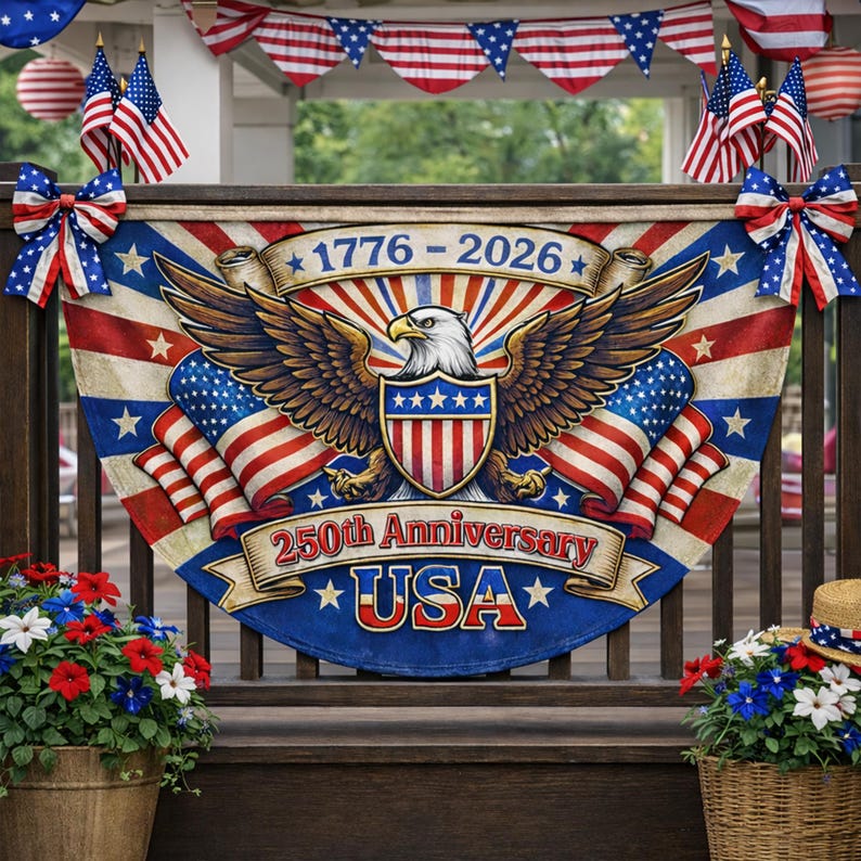 America 250th Anniversary Flag, Semiquincentennial 1776-2026 Patriotic Eagle Outdoor Banner