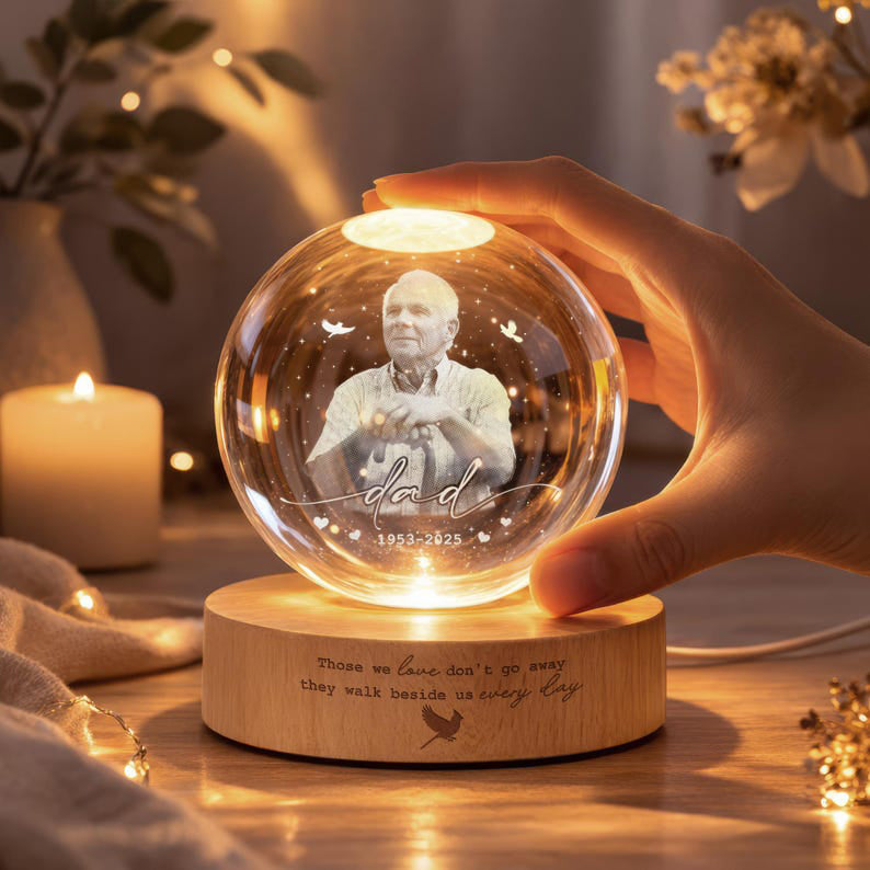 Custom Photo Memorial Night Light, Mom Loss Crystal Ball Light, Mom Remembrance Gift