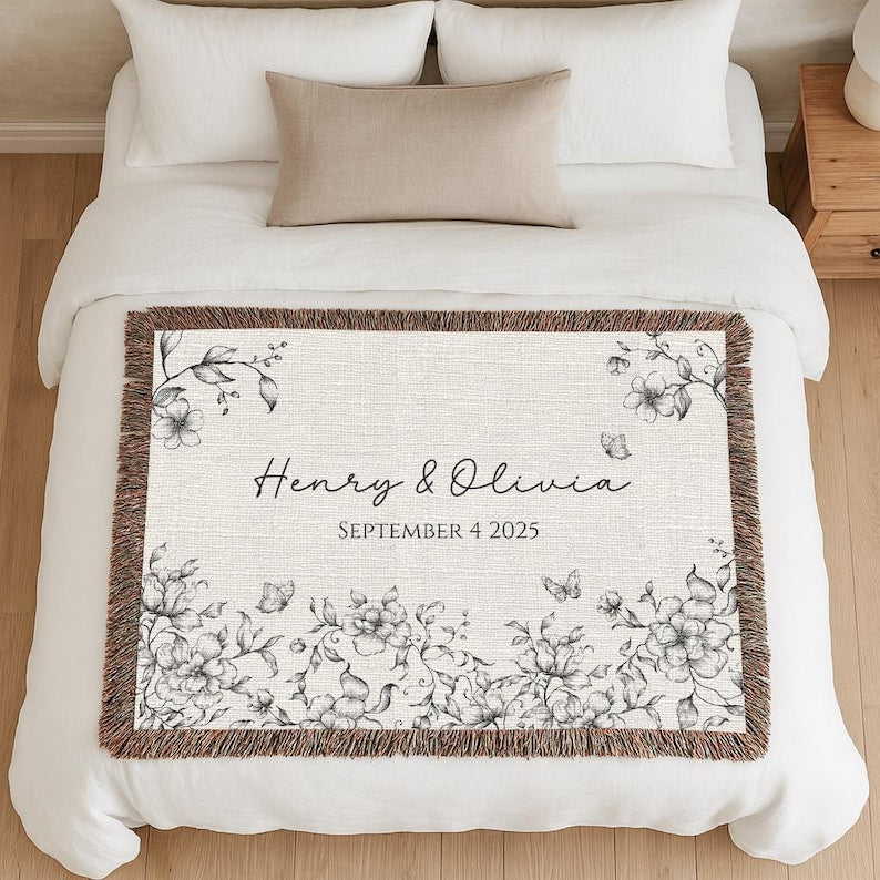 Personalized Wedding Blanket with Names & Date, Anniversary Engagement Throw, Bridal Shower